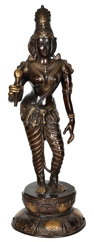 19" Standing Goddess Lakshmi In Brass | Handmade | Made In India