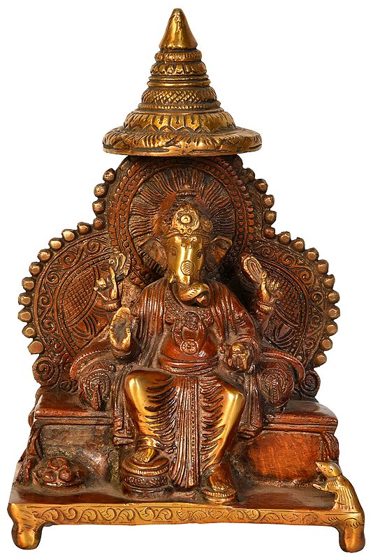 9" Throne Ganesha In Brass | Handmade | Made In India