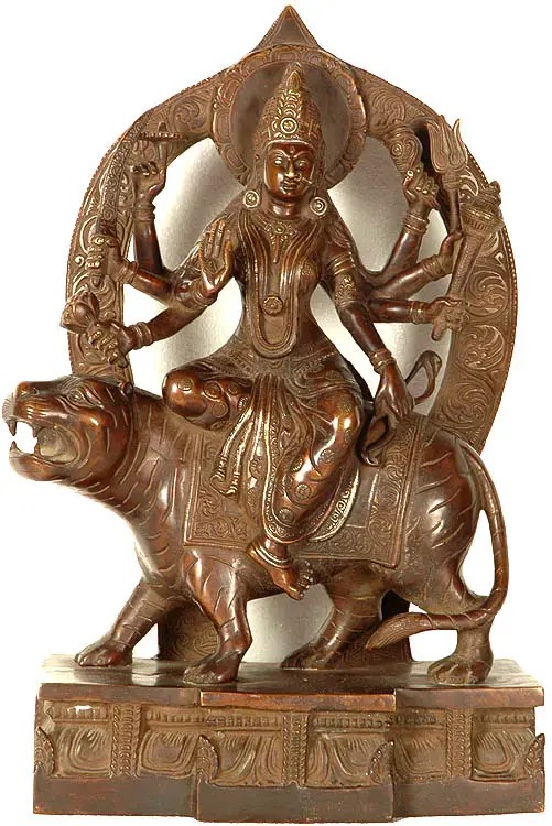 15" The Beauteous Simhavahini Devi Durga In Brass | Handmade | Made In India