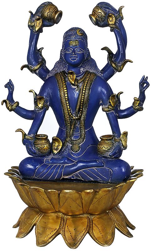 14" Ashtabhujadhari Lord Mahamrtyunjaya Brass Sculpture | Handmade | Made in India