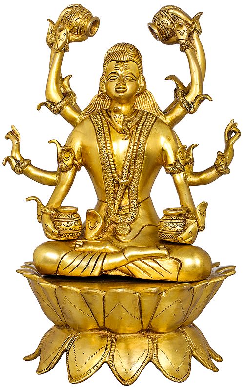 14" Ashtabhujadhari Lord Mahamrtyunjaya Brass Sculpture | Handmade | Made in India