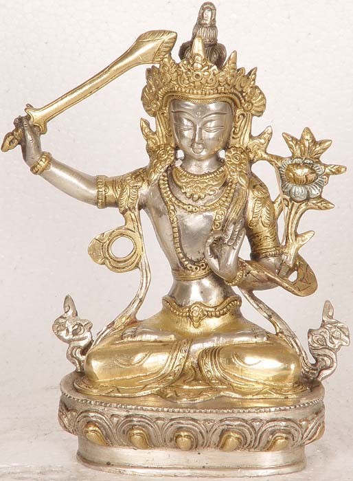 8" Tibetan Buddhist Deity Manjushri, The Compassionate Bodhisattva In Brass | Handmade | Made In India