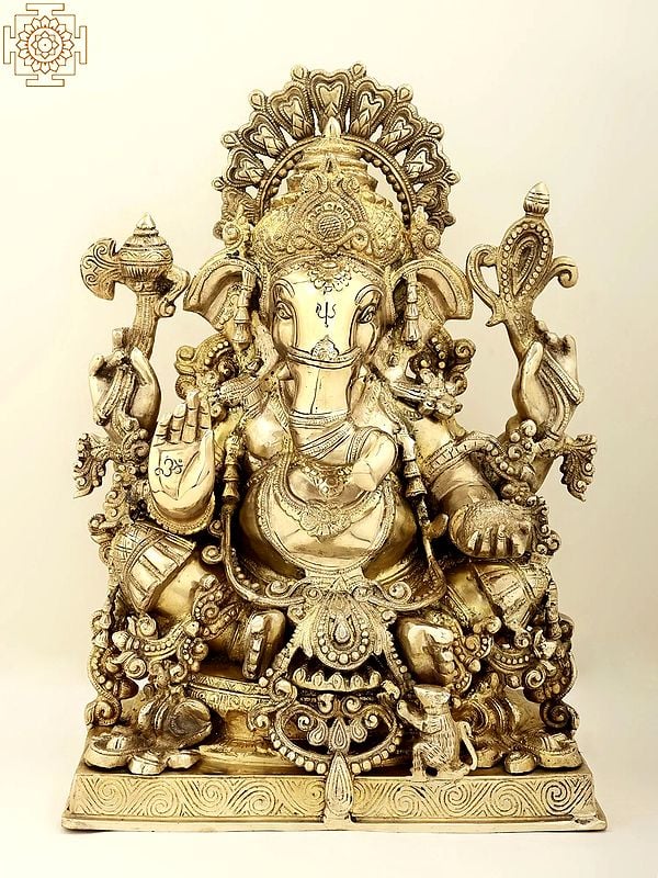 19" Superbly Decorated Lord Ganesha In Brass | Handmade | Made In India