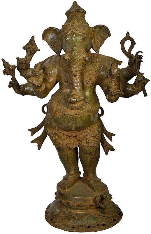31" Large Size Standing Ganesha In Brass | Handmade | Made In India