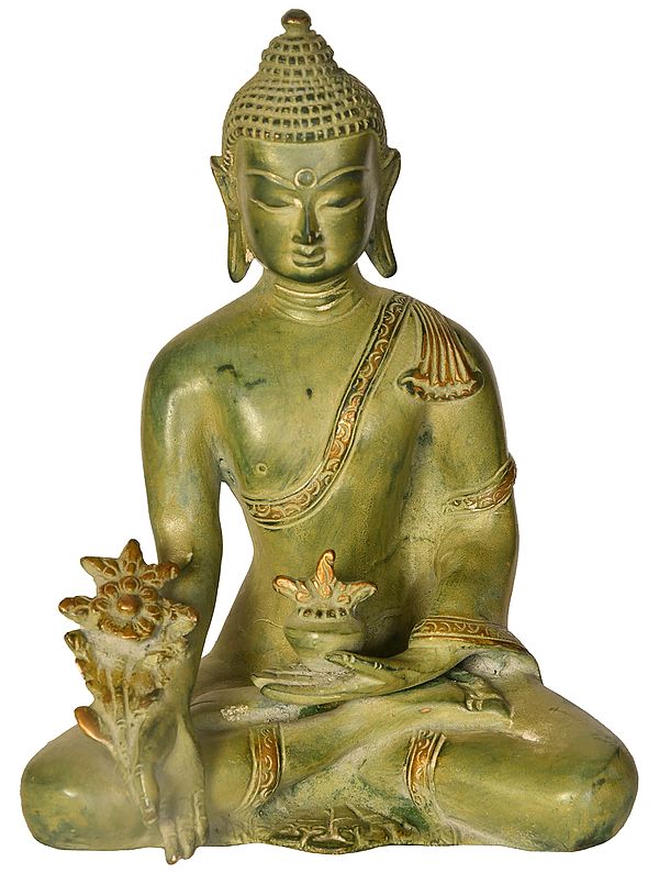 7" Tibetan Buddhist Deity Medicine Buddha Idol | Handmade Brass Statue | Made in India