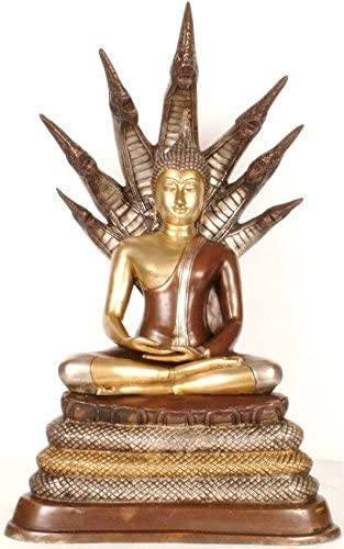 21" Gautam Buddha Sheltered by Muchalinda In Brass | Handmade | Made In India