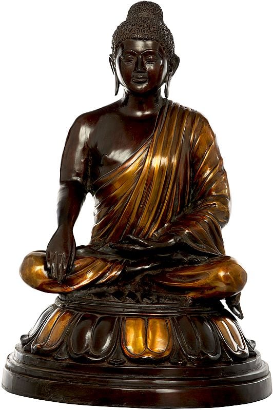 21" Tibetan Buddhist Lord Buddha in Bhumisparsha Mudra In Brass | Handmade | Made In India
