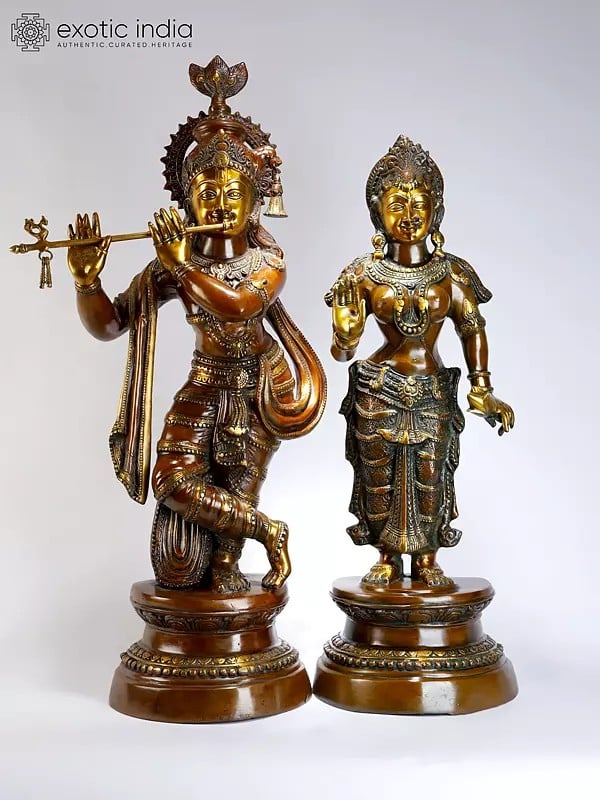 36" Radha Krishna Brass Idol | Handmade | Made in India