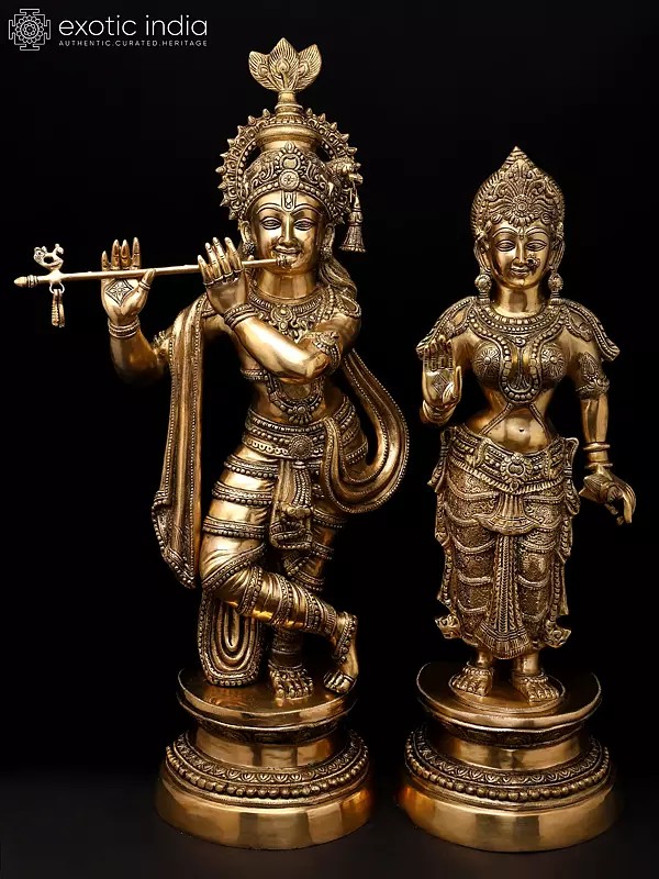 36" Radha Krishna Brass Idol | Handmade | Made in India