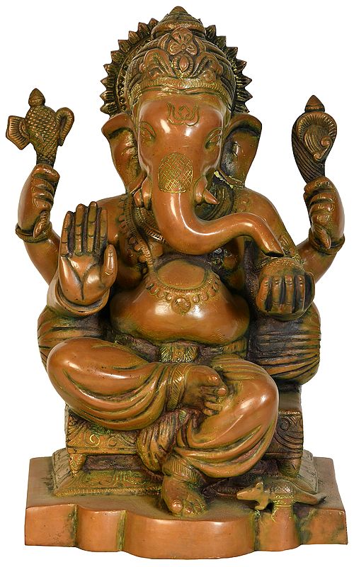 12" Ashirwad Ganesha In Brass | Handmade | Made In India