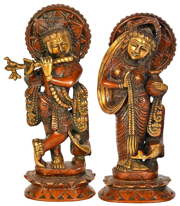 9" Radha Krishna with Peacock In Brass | Handmade | Made In India