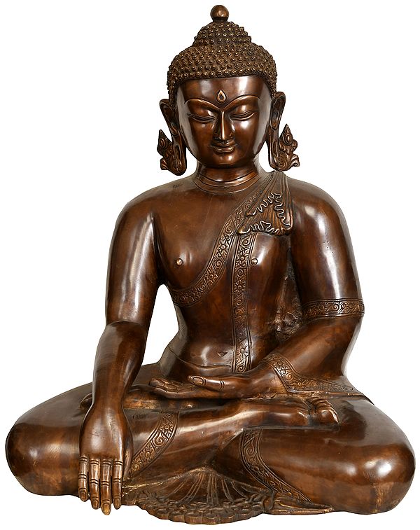 20" Lord Buddha in Earth Touching Gesture (Tibetan Buddhist) In Brass | Handmade | Made In India