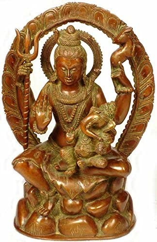 12" Lord Shiva with Ganesha in His Lap In Brass | Handmade | Made In India