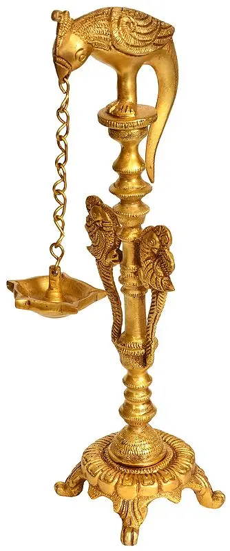12" Five Wick Parrot Hanging Lamp in Brass | Handmade | Made in India