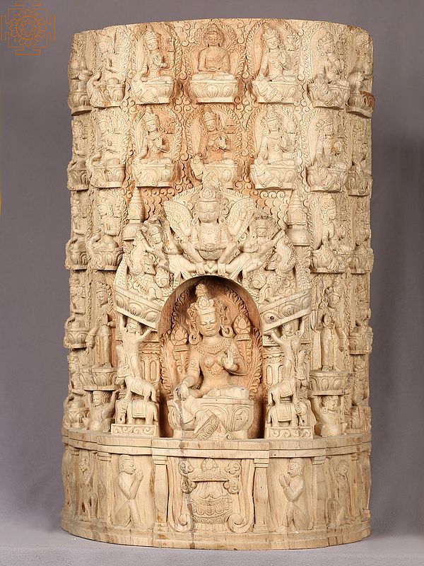 24" Breath taking 21 Taras Handcarved In Wood | Mother Of All Buddhas | Masterpiece | Handcrafted In Nepal