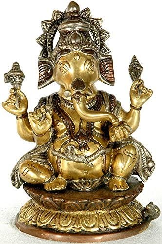 9" Shri Ganesha on Auspicious Lotus In Brass | Handmade | Made In India