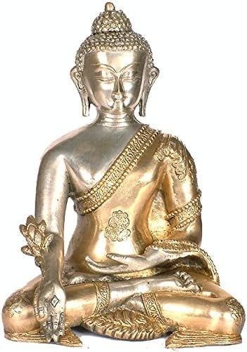 10" Tibetan Buddhist Deity- The Cosmic Doctor Bhaishajyaguru (Medicine Buddha) In Brass | Handmade | Made In India