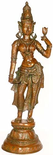 28" Standing Goddess Lakshmi In Brass | Handmade | Made In India