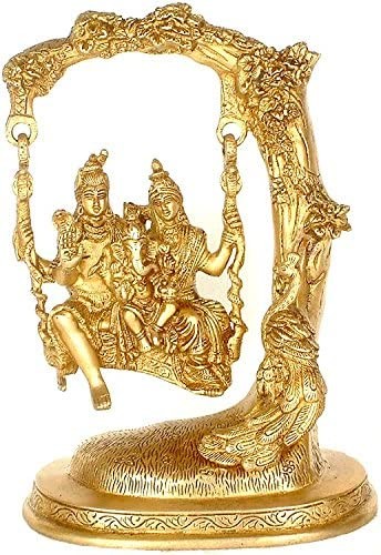 9" Shiva Swings with Parvati & Ganesha In Brass | Handmade | Made In India