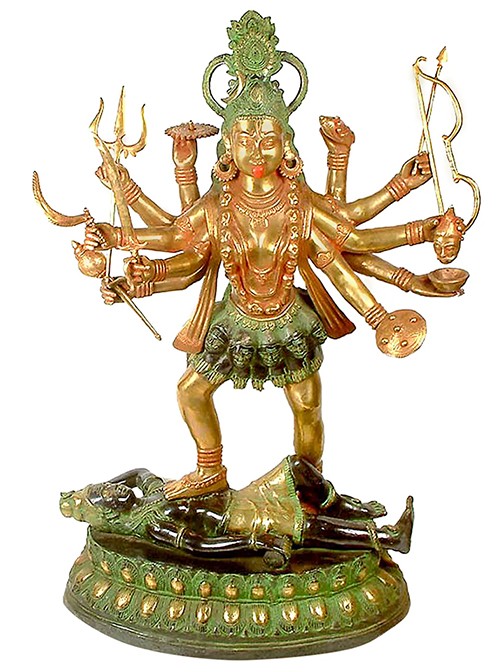 26" Large Size Maa Kali Brass Idol | Handmade Hindu Goddess Statue