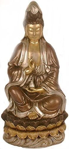 21" Kuan Yin - The Chinese Goddess of Compassion In Brass | Handmade | Made In India