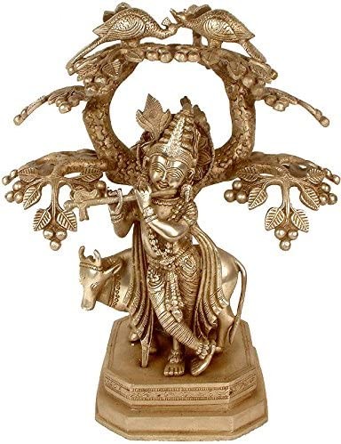 13" Madan Gopal Idol Under Kadamba Tree in Brass | Handmade