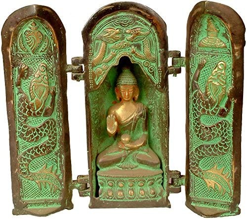 7" Tibetan Buddhist Folding Buddha Temple In Brass | Handmade | Made In India