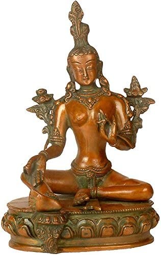 9" Tibetan Buddhist Deity- Green Tara In Brass | Handmade | Made In India
