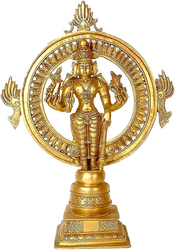 Eight-Armed Lord Vishnu Statue with Chakra at Back