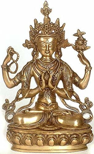 13" Four-Armed Avalokiteshvara (Tibetan Buddhist Deity) In Brass | Handmade | Made In India