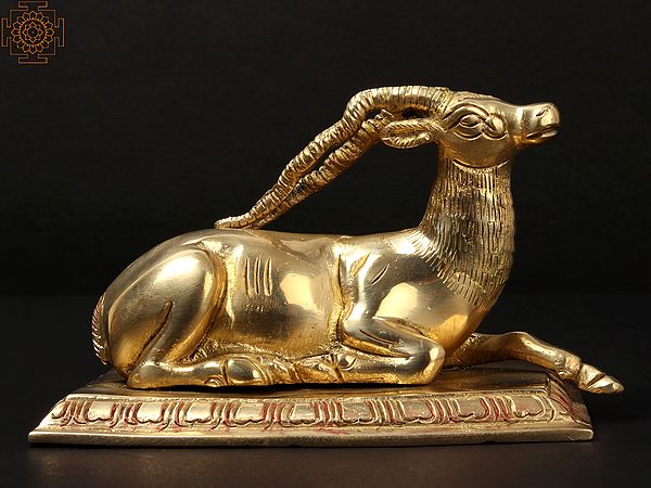 5" Small Decorative Brass Deer Statue Seated on Pedestal