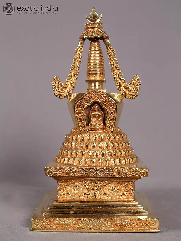 9" Stupa from Nepal | Copper Idol with Gold Plated