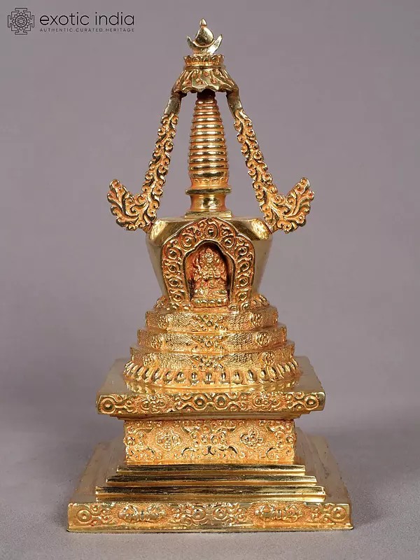 9" Stupa from Nepal | Copper with Gold Plated