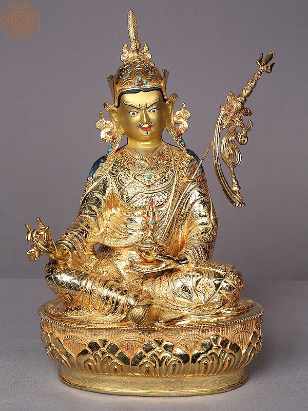 14" Guru Padmasambhava Idol | Gilded Copper Nepalese Statue