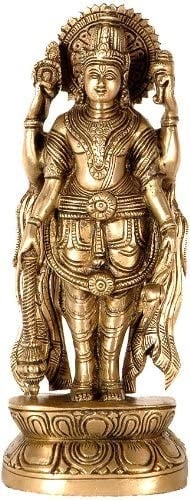9" Four-Armed Standing  Vishnu In Brass | Handmade | Made In India
