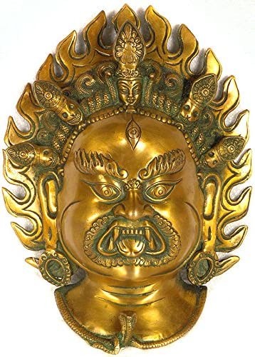 18" Tibetan Buddhist Mahakala Wall Hanging Mask In Brass | Handmade | Made In India