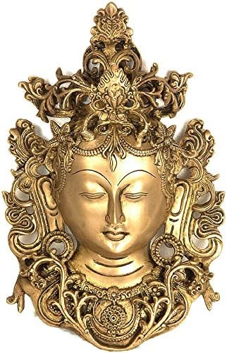 11" Tibetan Buddhist Goddess Tara Wall Hanging Mask in Brass | Handmade | Made in India