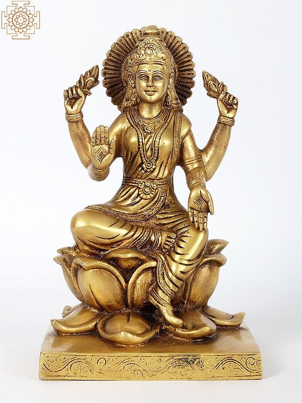 10" Kamalasana Goddess Lakshmi In Brass
