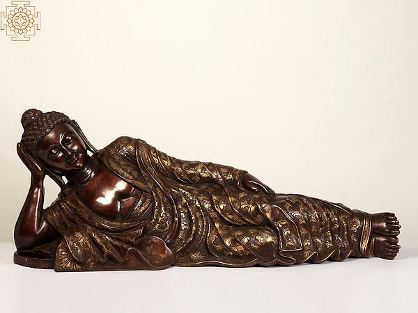 48" Large Relaxing Lord Buddha Brass Statue