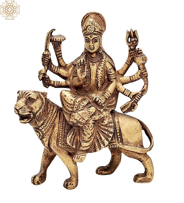 5" Goddess Durga Statue in Brass | Handmade Metal Idols | Made in India