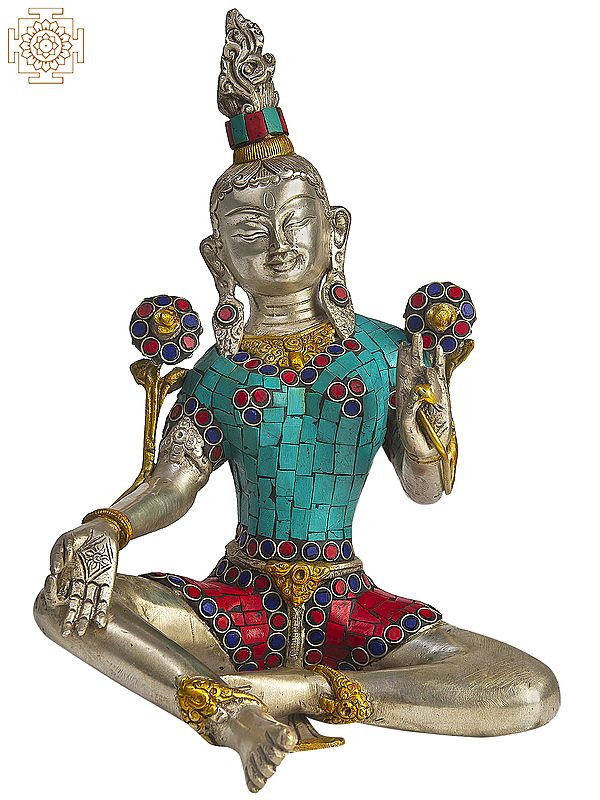 11" Tibetan Buddhist Savior Goddess Green Tara In Brass | Handmade | Made In India