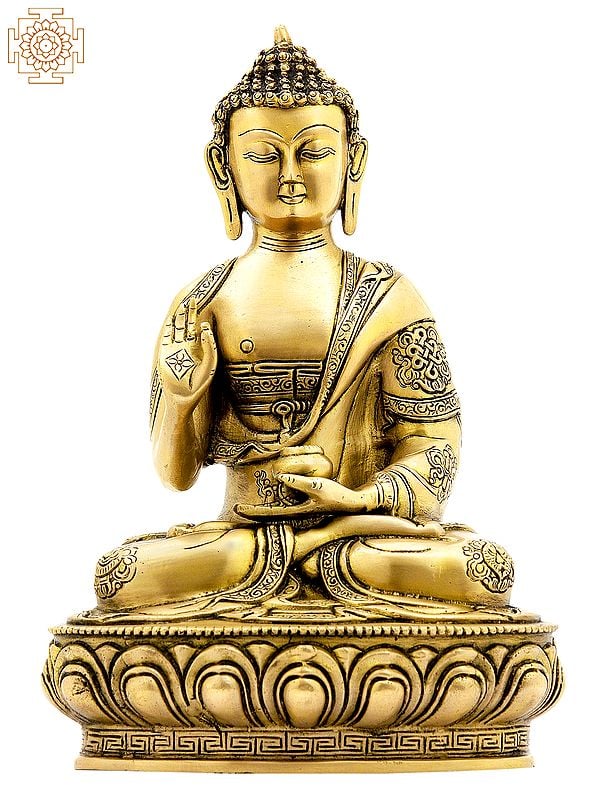 12" Lord Buddha Brass Idol in Vitarka Mudra | Handmade Buddhist Sculptures