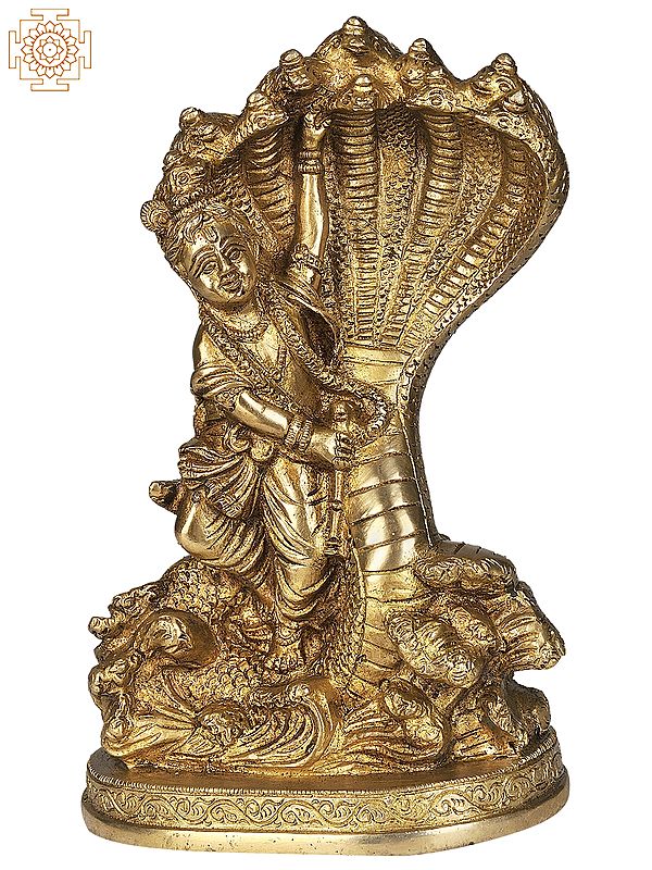 8" Kaliya Mardan Lila of Shri Krishna In Brass | Handmade | Made In India