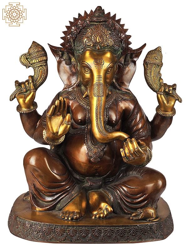 21" The Red-Hued Kshipra Ganapati In Brass | Handmade | Made In India