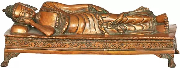 10" Parinirvana Buddha Statue in Brass