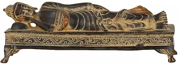 10" Parinirvana Buddha Statue in Brass