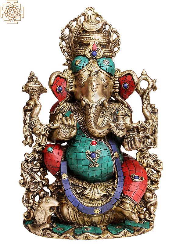 13" Seated Ganesha In Brass | Handmade | Made In India