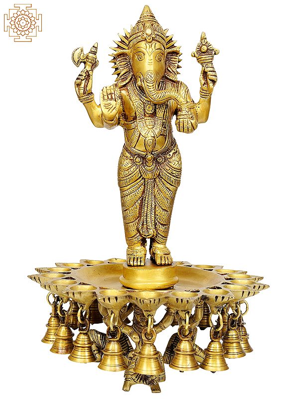 15" Ganesha Lamps with Bells In Brass | Handmade | Made In India