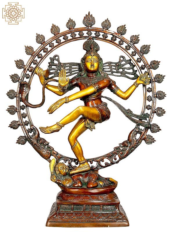 33" Large Size Nataraja (In Brown and Golden Hues) In Brass | Handmade | Made In India