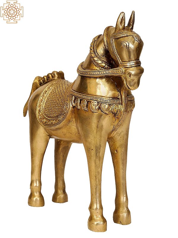 9" Brass Decorative Saddled Horse Figurine